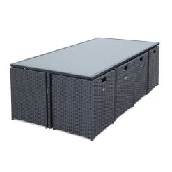 Table De Jardin Vasto 12 Et Sa Housse Couleur : Noir / Gris 10 Table De Jardin Vasto 12 Et Sa Housse Couleur : Noir / Gris -Sweeek salon de jardin 8 12 places vasto avec housse de protection coloris noir coussins gris table encastrable 3e3f513bda23f193e5f2a15e6addd6f9