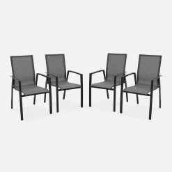 Lot De 4 Fauteuils De Jardin Aluminium - Washington Couleur : Anthracite / Gris Foncé