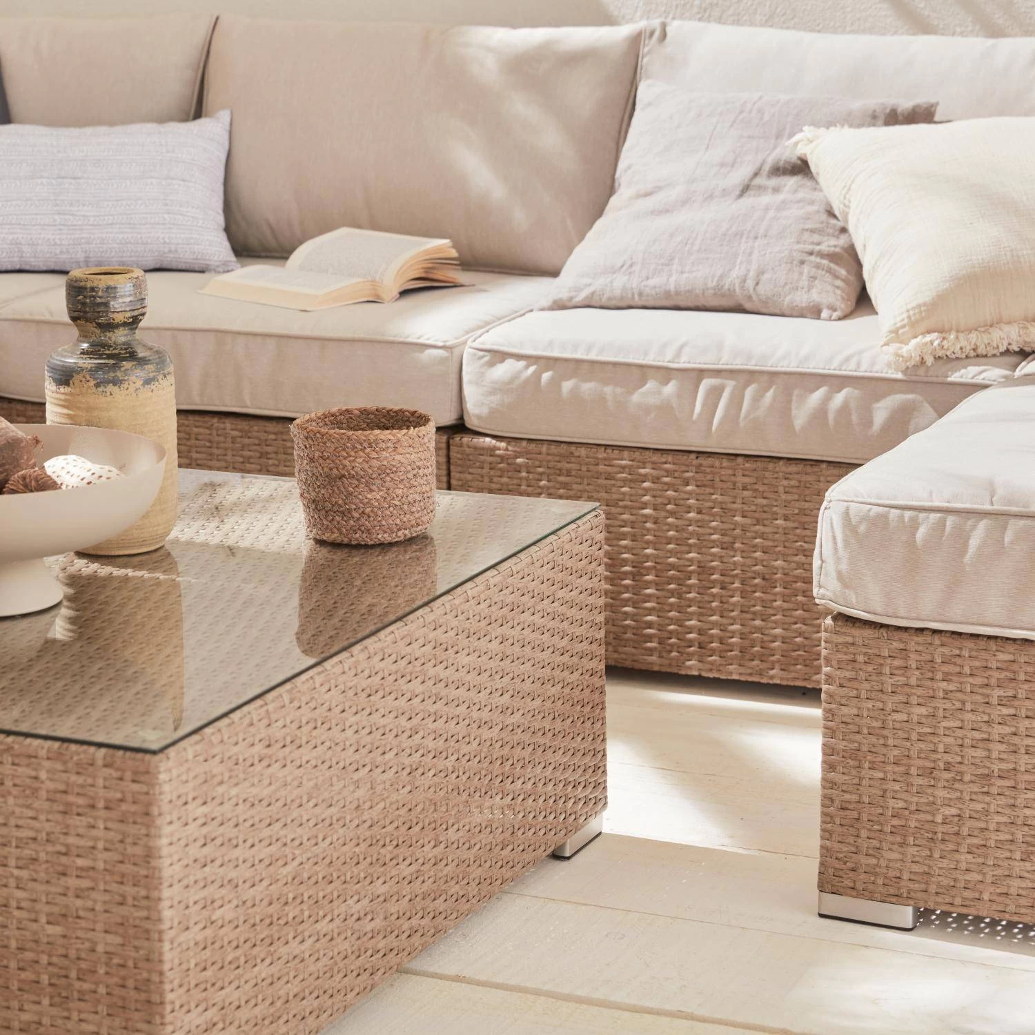 Salon De Jardin Résine Tressée 8 à 10 Places Couleur : Beige / Beige 2 Salon De Jardin Résine Tressée 8 à 10 Places Couleur : Beige / Beige – Image 2