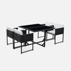 Table De Jardin Encastrable Résine Tressée 4 Chaises Couleur : Noir -Sweeek wk4cubebk 1764a8ef704136ade0c1b71908a62552