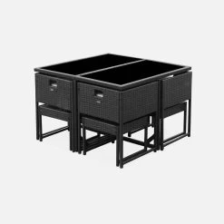 Salon De Jardin Encastrable Résine Tressée 4 Chaises, 4 Poufs Couleur : Noir / Ecru -Sweeek wk4cubepfbk b80d6078cb05df4bd11f71fc83d244c1