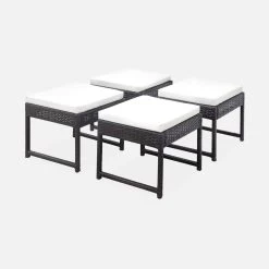 Lot De 4 Poufs Pour Table De Jardin Couleur : Marron / Ecru