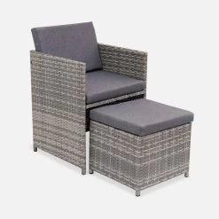 Table De Jardin Encastrable Résine Tressée, 8 Fauteuils Couleur : Nuances De Gris / Gris Chiné -Sweeek wkdgcube8mxgy 791ac428d802370a89b934bcf03760d3