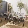 Table De Jardin Extensible Aluminium, 8 Chaises Couleur : Gris Foncé / Gris Taupe