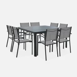 Table De Jardin Extensible Aluminium + 8 Fauteuils De Jardin Empilables Couleur : Anthracite / Gris Clair 10 Table De Jardin Extensible Aluminium + 8 Fauteuils De Jardin Empilables Couleur : Anthracite / Gris Clair -Sweeek xtafsq147r8gy 79fb48d50a20e82d9f31979a2b7eb5df