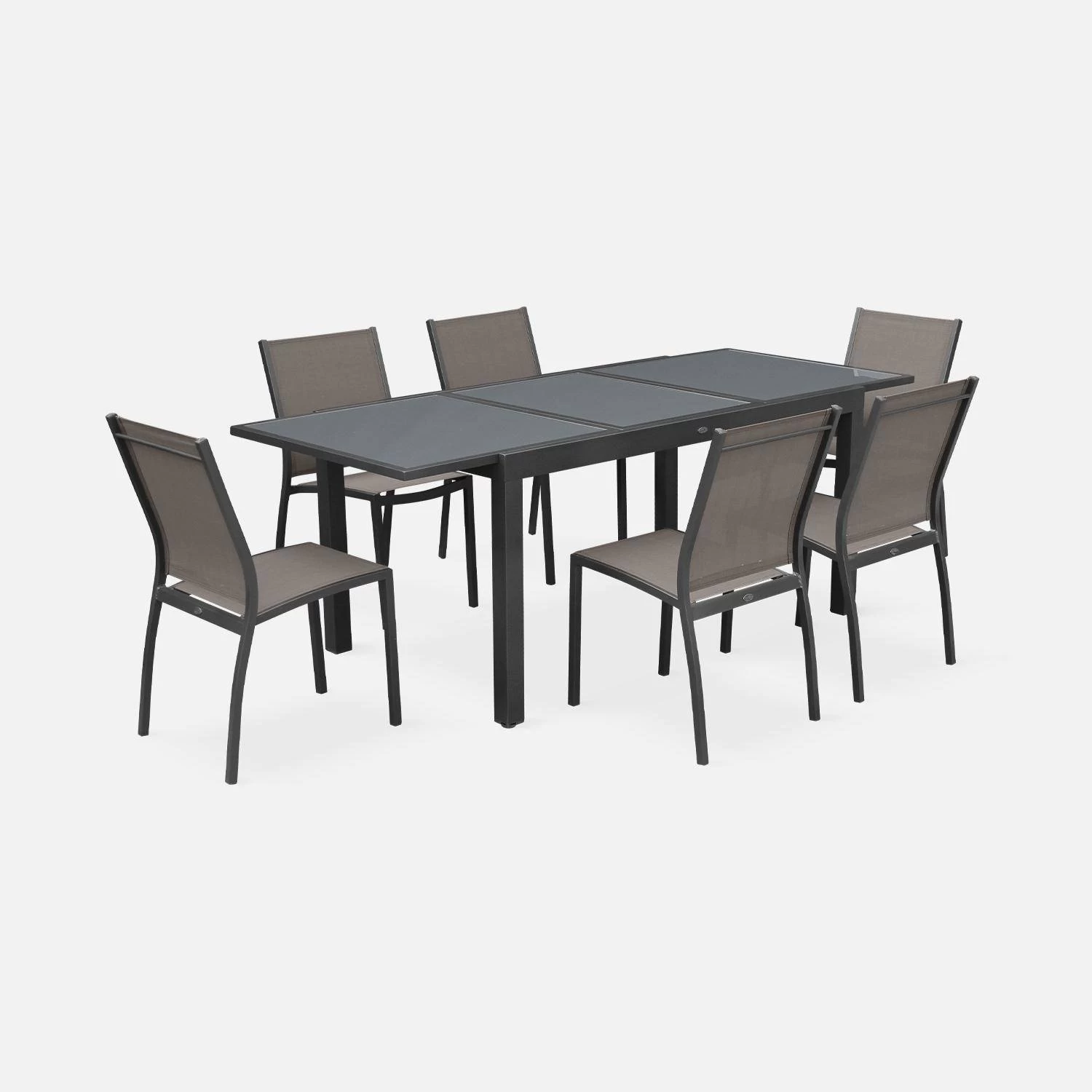 Table De Jardin Extensible Aluminium, 6 Chaises Couleur : Gris / Gris Taupe 2 Table De Jardin Extensible Aluminium, 6 Chaises Couleur : Gris / Gris Taupe – Image 2
