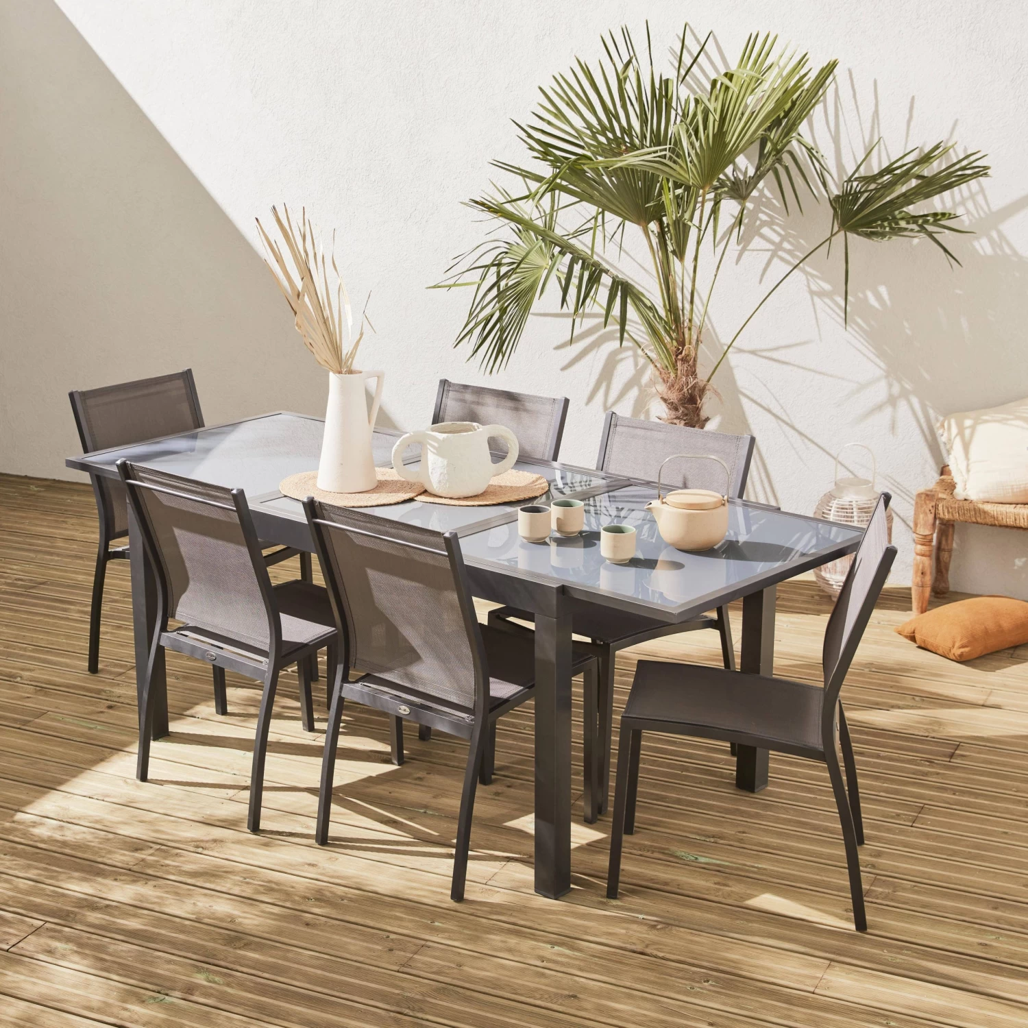 Table De Jardin Extensible Aluminium, 6 Chaises Couleur : Gris / Gris Taupe 1 Table De Jardin Extensible Aluminium, 6 Chaises Couleur : Gris / Gris Taupe