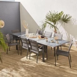 Table De Jardin Extensible Aluminium, 8 Chaises Couleur : Anthracite