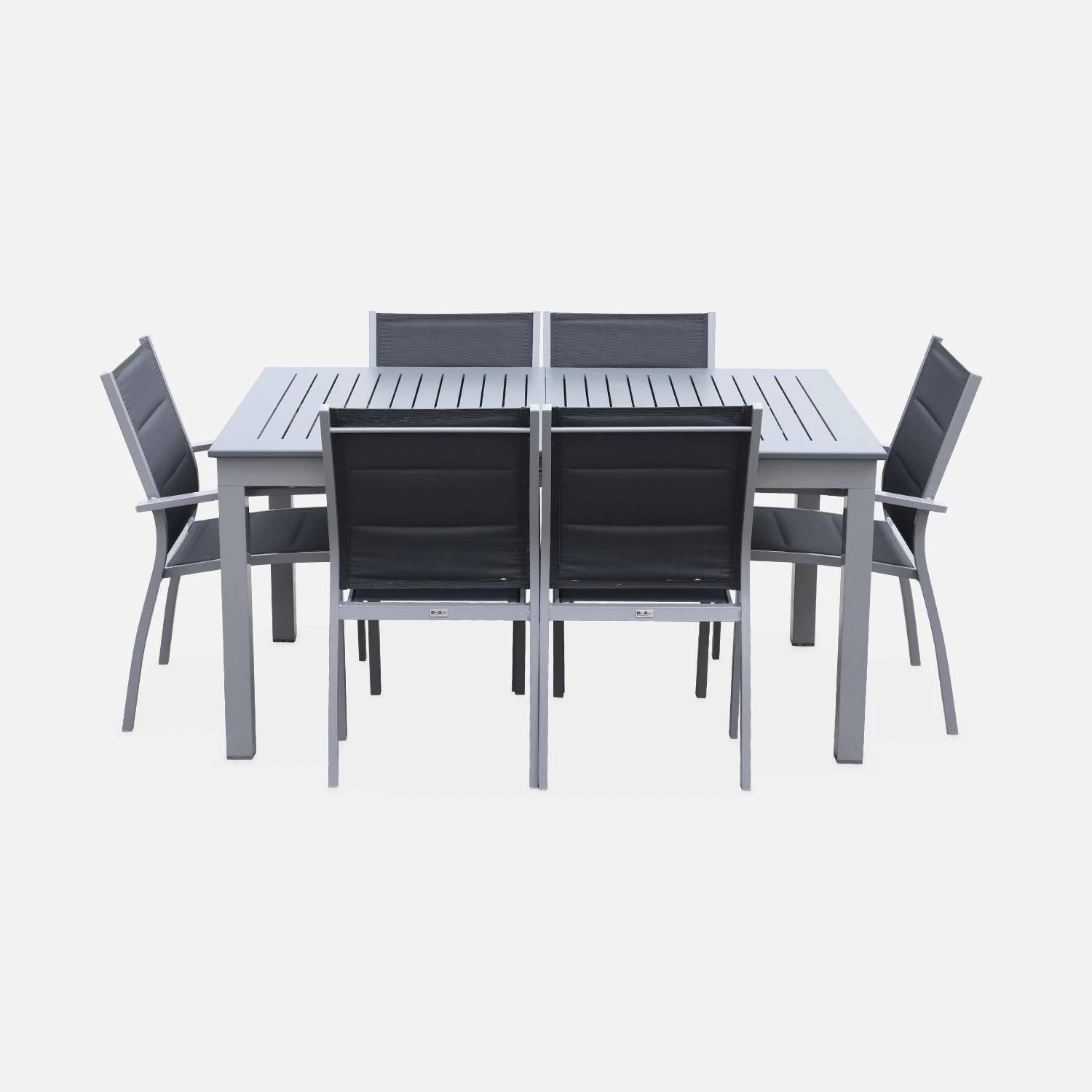 Table De Jardin Extensible Aluminium, 6 Chaises Couleur : Gris / Gris Foncé 3 Table De Jardin Extensible Aluminium, 6 Chaises Couleur : Gris / Gris Foncé – Image 3