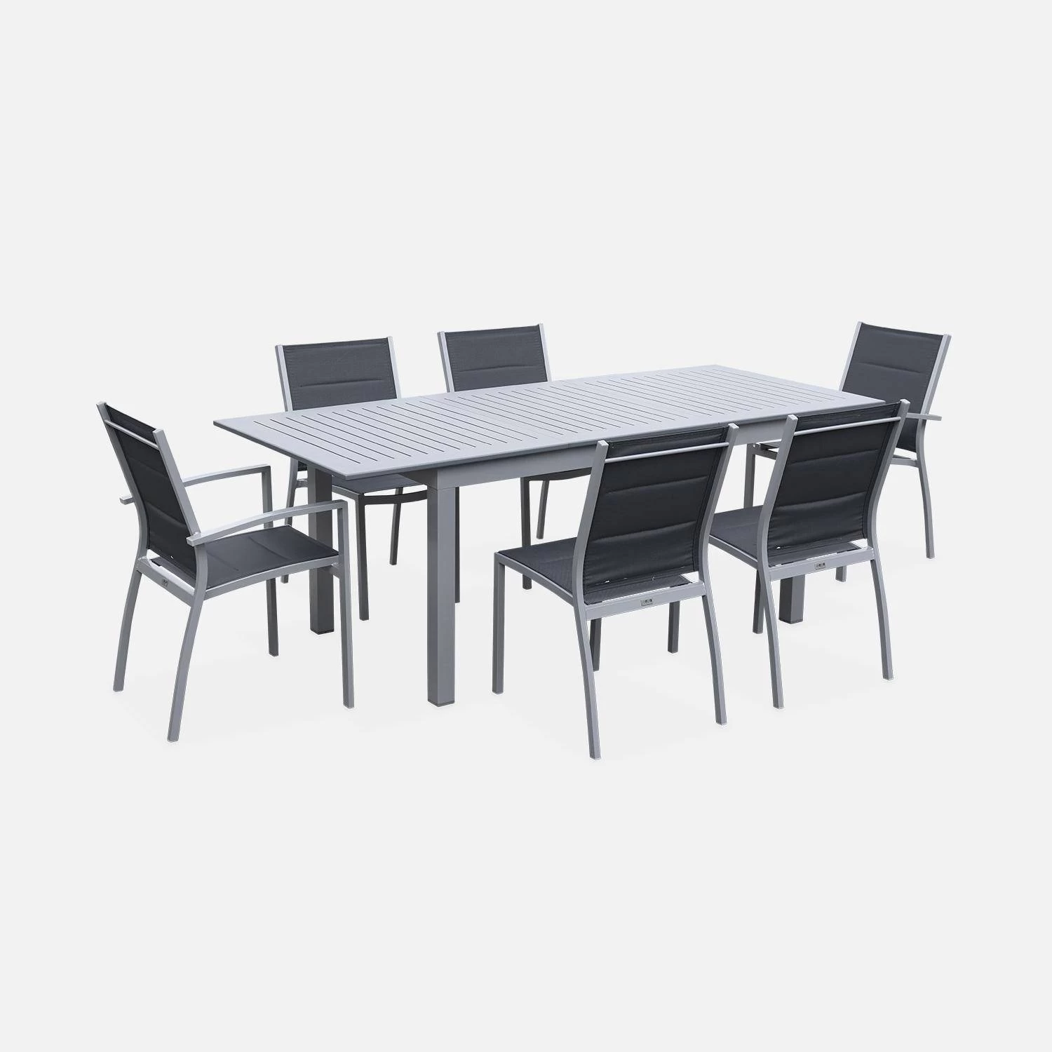 Table De Jardin Extensible Aluminium, 6 Chaises Couleur : Gris / Gris Foncé 1 Table De Jardin Extensible Aluminium, 6 Chaises Couleur : Gris / Gris Foncé
