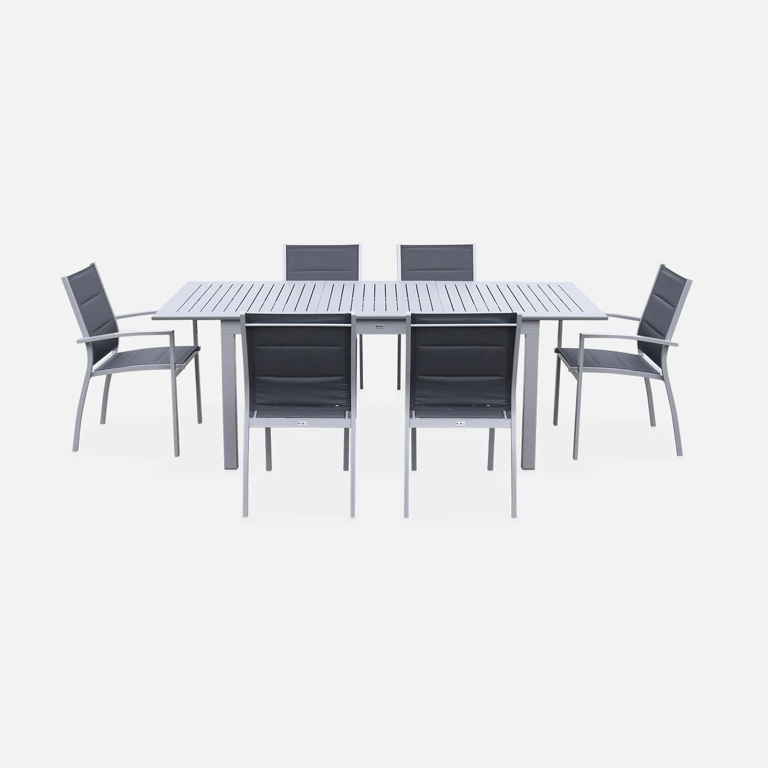Table De Jardin Extensible Aluminium, 6 Chaises Couleur : Gris / Gris Foncé 2 Table De Jardin Extensible Aluminium, 6 Chaises Couleur : Gris / Gris Foncé – Image 2