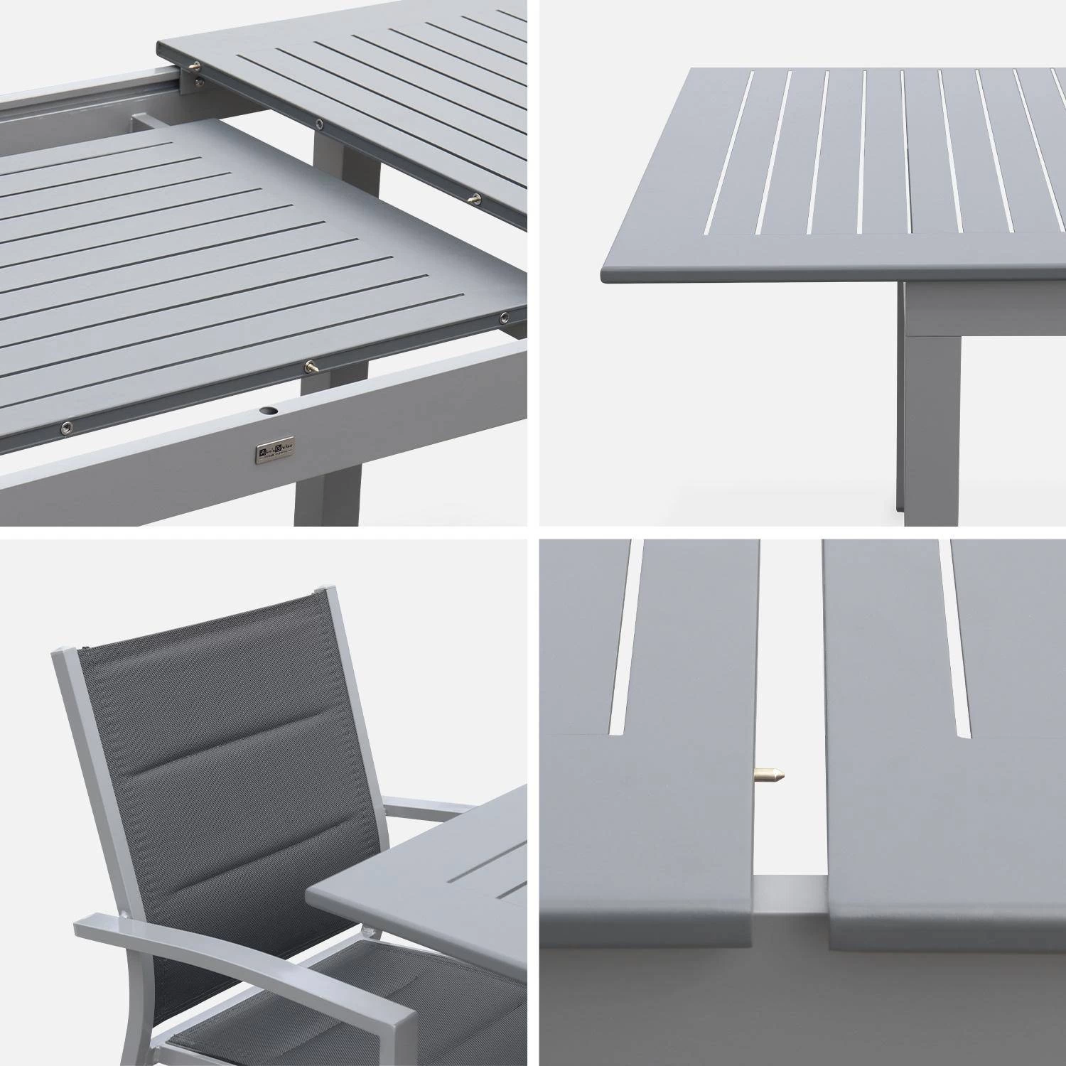 Table De Jardin Extensible Aluminium, 6 Chaises Couleur : Gris / Gris Foncé 8 Table De Jardin Extensible Aluminium, 6 Chaises Couleur : Gris / Gris Foncé – Image 8